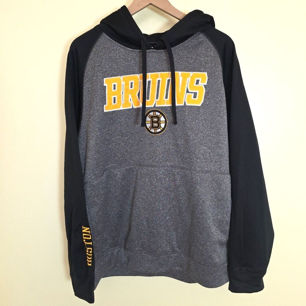 NHL Boston Bruins Hoodie Pullover Black Gray Gold EUC Hockey Sports Fan Gear XL - Picture 2 of 9
